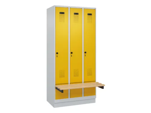 locker met bank,HxBxD 1950x900x815mm,3vak,vak B 300mm,draaigrendel