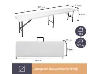 Inklapbare bank weerbestendig 180x25x43cm Wit - 5