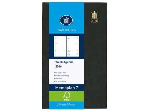 Agenda 2026 Ryam Memoplan 7 Mundior 7dagen/2pagina's zwart