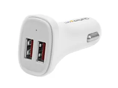 Dubbele USB autolader dual USB 24W/4.8A 2 poorts wit