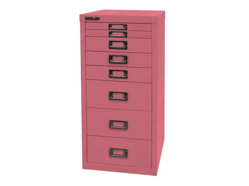 kantoor-ladekast HxBxD 590x279x380mm 8 laden romp + front pink staal