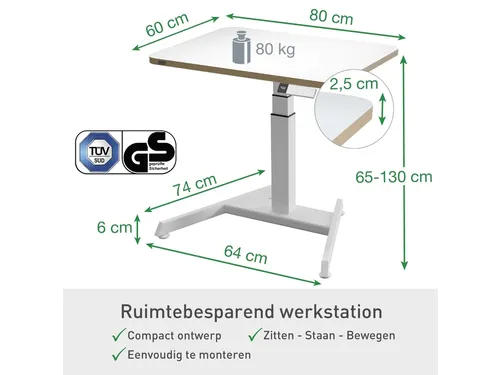 Zit-Sta bureau 80x60cm Leitz Ergo elektrisch klein