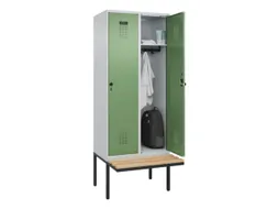 locker met bank,HxBxD 2120x800x815mm,2vak,vak B 400mm,draaigrendel