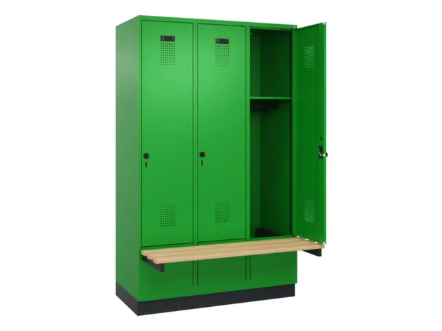 locker met bank,HxBxD 1950x1200x815mm,3vak,vak B 400mm,draaigrendel