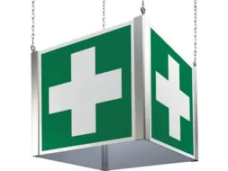 Kubus met vluchtroutepictogrammen,EHBO,aluminium,lang nalichtend
