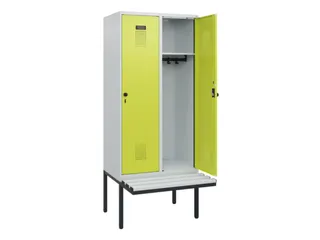 locker met bank,HxBxD 1950x800x815mm,2vak,vak B 400mm,draaigrendel - 1