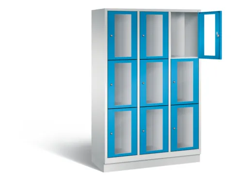 Lockerkast 1800x1200x500mm 3x3 vakken Cilinderslot, Sokkel, RAL5012