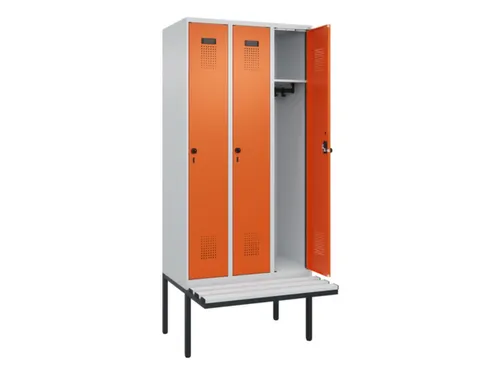 locker met bank,HxBxD 2120x900x815mm,3vak,vak B 300mm,draaigrendel