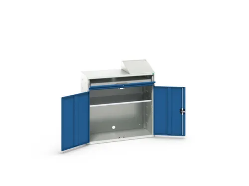 pc-kast 1130x1050x550mm toetsenbordblad RAL7035 + RAL5010