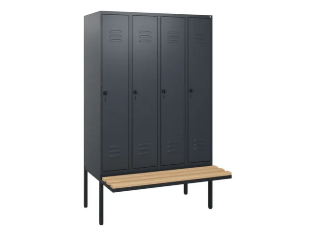 locker met bank,HxBxD 1950x1200x815mm,4vak,vak B 300mm,draaigrendel