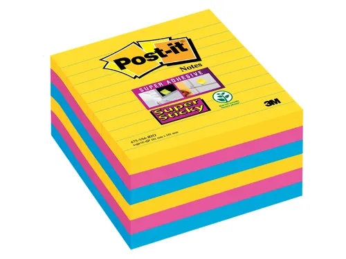 Memoblok Post-it 675-SSRO Super Sticky 101x101mm lijn Rio Assorti