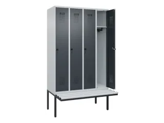 locker met bank,HxBxD 2120x1200x815mm,4vak,vak B 300mm,draaigrendel - 1