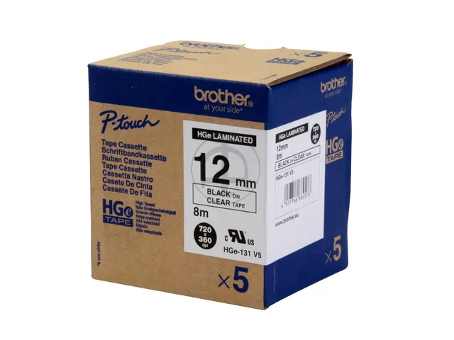 HGE131 BROTHER P-TOUCH 12mm(5) zwart op transparant