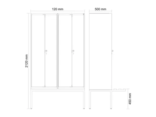 locker met bank,voor scheiding van kleding,HxBxD 2120x1200x815mm,4vak