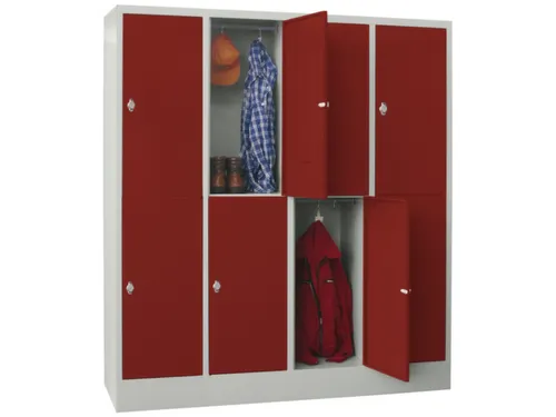 lockerkast,HxBxD 1850x1600x500mm,4x2vakken,RAL7035,front RAL3000