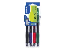 Gelschrijver Pilot G-2 Clicker 0.7mm Set2Go 4 stuks Basis Kleuren