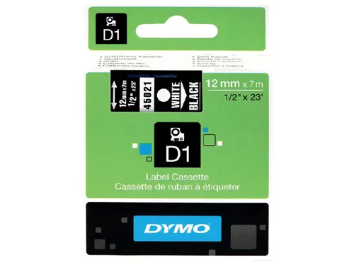 Labeltape Dymo 45021 D1 S720610 12mmx7m wit op zwart