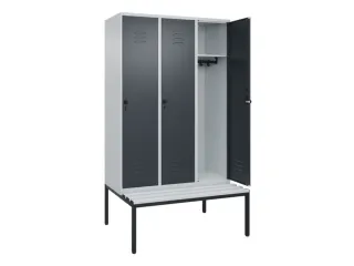 locker met bank,HxBxD 2120x1200x815mm,3vak,vak B 400mm,draaigrendel - 2