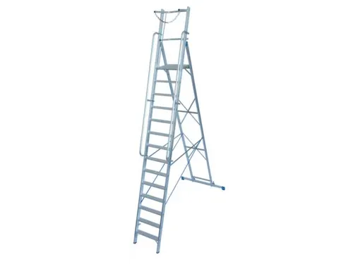 verrijdbare treden-platformladder eenzijdig 14treden stand H 3 3m