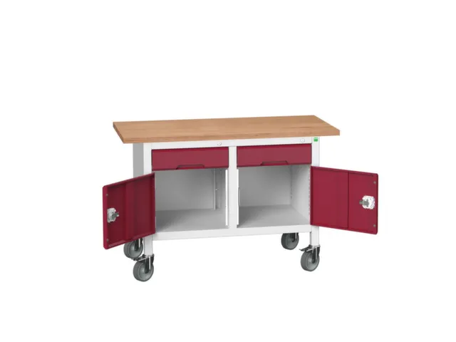 werkbank,HxBxD 830x1250x600mm,multiplexblad,uitrusting: 2laden,2kasten