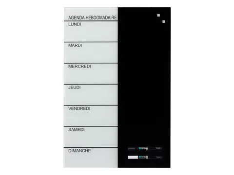 Glasmagneetbord Naga 40x60cm weekplanner Frans zwart/wit