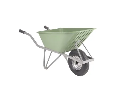 kruiwagen voor tuin,80l,HxBxD 700x600x1410mm,HDPE-bak,groen,staal