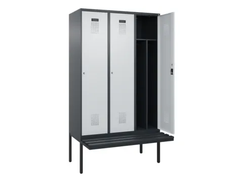 locker met bank,voor scheiding van kleding,HxBxD 2120x1200x815mm,3vak