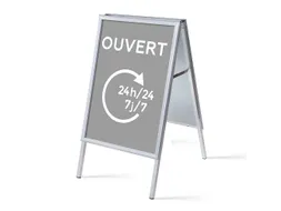 Stoepbord A1 complete set met print 'Ouvert 24h/24 7j/7' Grijs
