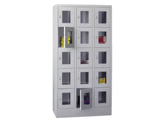 lockerkast,HxBxD 1850x900x500mm,3x5vakken,RAL7035,front RAL5012 - 1