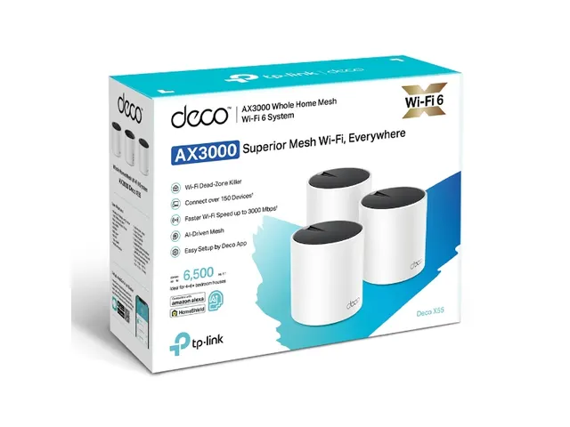 TP-Link DECO X55 (3-Pack), Wit, Intern, Netwerkrouter, Dual-band (2.4