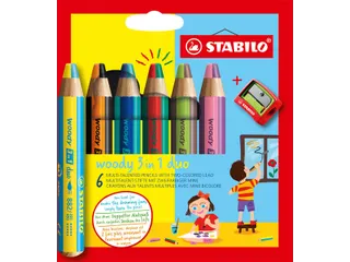 Kleurpotloden STABILO 882 woody 3 in 1 duo puntenslijper ass 6st - 2