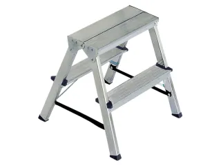 dubbele aluminium ladder,beide zijden,2x2trede(n),bordes H 0,43m - 1