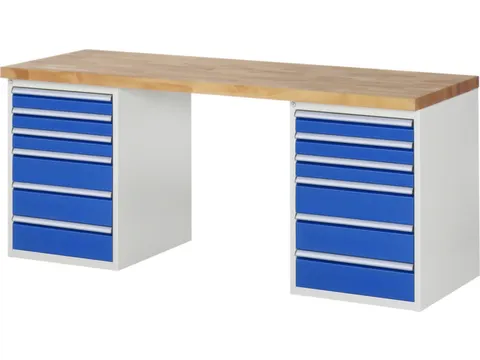 werkbank,HxBxD 890x2000x700mm,beukblad,draagverm. 750kg,2containers