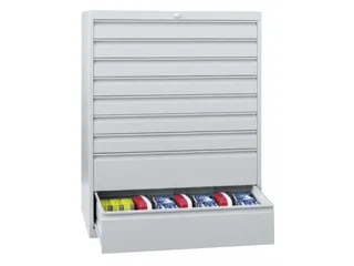 ladekast,HxBxD 1000x1023x600mm,8lade(n),cil.slot,RAL7035,front RAL3000 - 1
