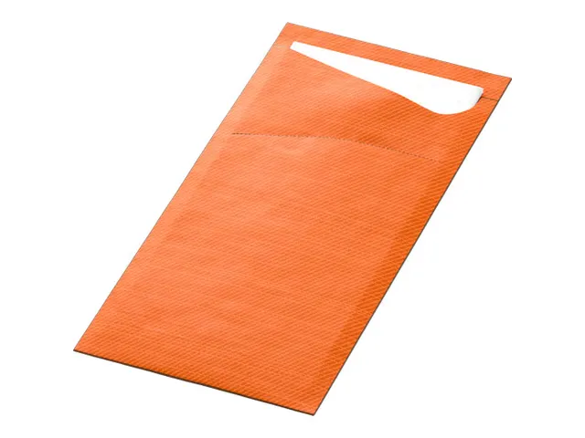 Pochette couvert 85x19cm Orange et serviette blanche Boîte 5x 100 pi