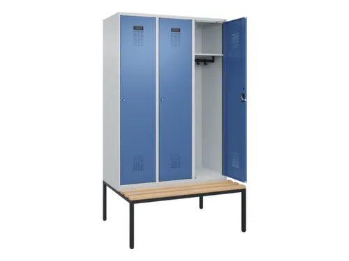 locker met bank,HxBxD 2120x1200x815mm,3vak,vak B 400mm,cilinderslot