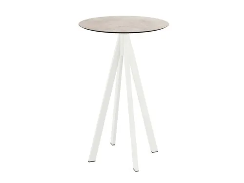 statafel,HxØ 1090x700mm,rond,4voeten wit,blad HPL Moonstone