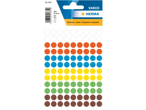 HERMA 1831 Multipurpose etiketten Rond 8mm Assorti 540 stuks