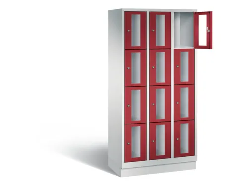 Lockerkast 1800x900x500mm 3x4 vakken Cilinderslot, Sokkel, RAL3003