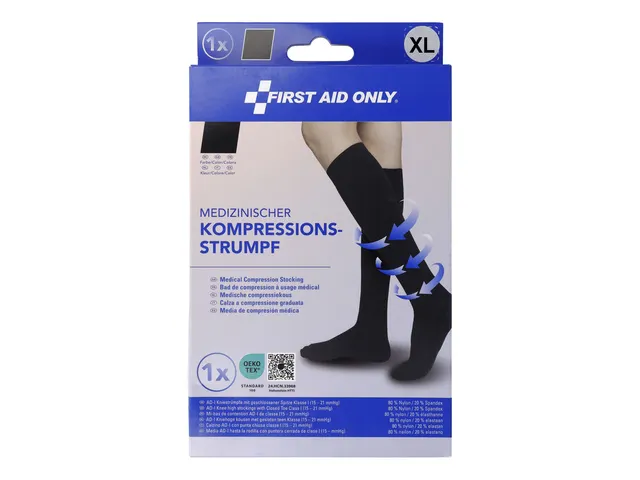 Steunkous First Aid Only kniehoog gesloten zwart maat XL