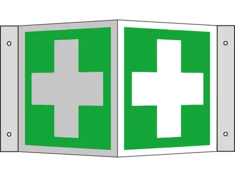 EHBO-bord,EHBO,hoekbord,aluminium,lang nalichtend,HxB 150x150mm