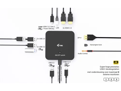 i-tec USB-C DP Dual HDMI Docking Station met Power Delivery 100W