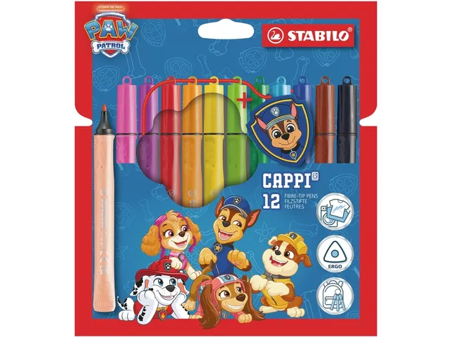 Viltstift STABILO Cappi + badge PAW Patrol 12 stuks