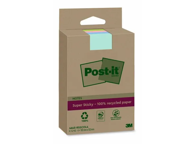 Memoblok 3M Post-it 4645-RSSCOL4 Super Sticky 102x152mm assorti kleur