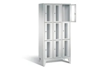 lockerkast 1850x900x500mm 3x3 vakken Cilinderslot Poten, RAL7035 - 1