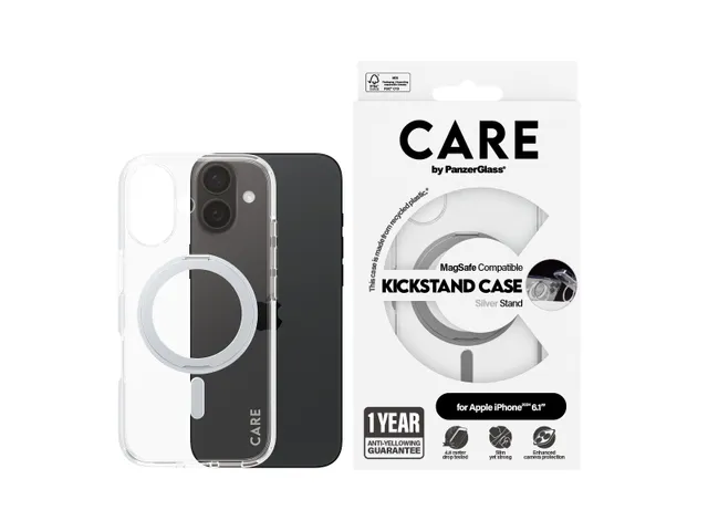 PanzerGlass CARE by Case Transparent w. Silver Kickstand & MagSa