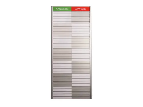 Menoor In-Uit bord 35 namen Aluminium Aanwezig/Afwezig Groen/rood