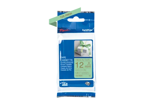Brother TZe-RM34 stoflint goud op mintgroen - breedte 12 mm, lengte 4