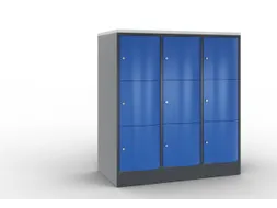lockerkast,HxBxD 1255x1150x640mm,3x3vakken,romp RAL7021,front RAL5010