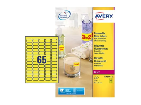 Etiket Avery L7651Y-25 38.1x21.2mm Neon Geel 1625 stuks